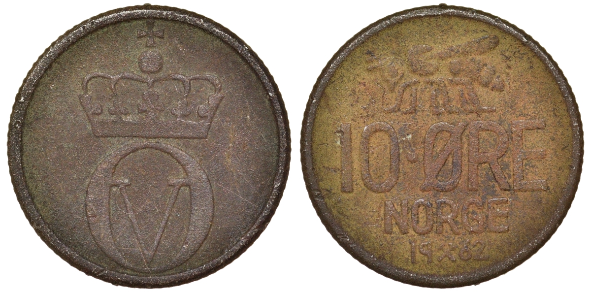 НОРВЕГИЯ 10 ЭРЕ 1962 KM 411 медно-никель 62-1054