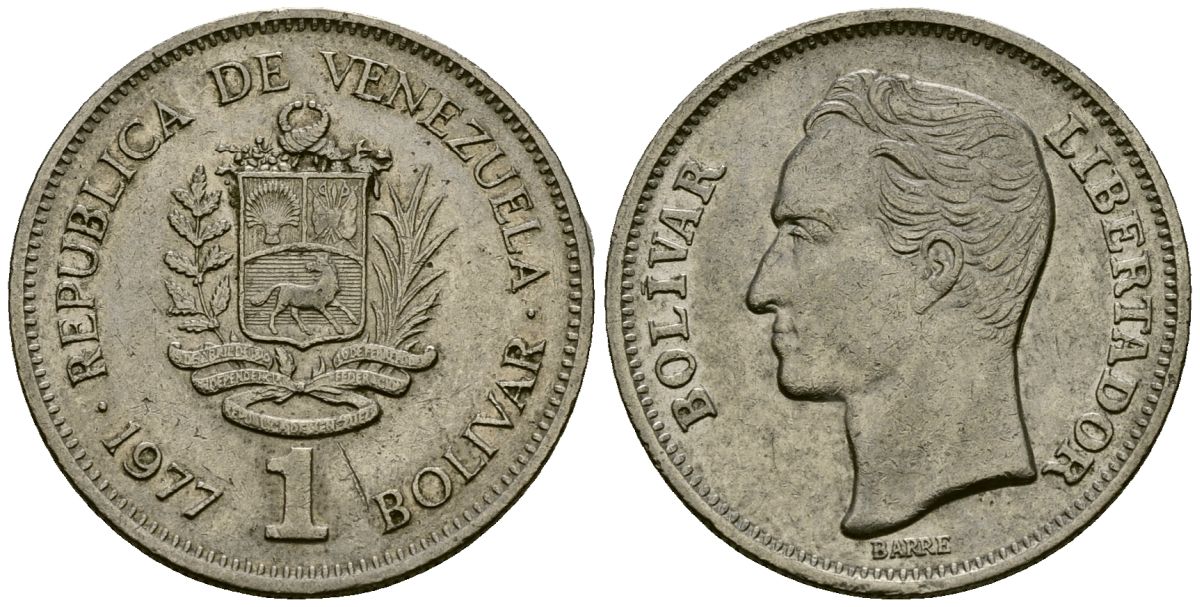 Венесуэла 1 боливар 1977 Симон Боливар KM 52 никель 4172-234