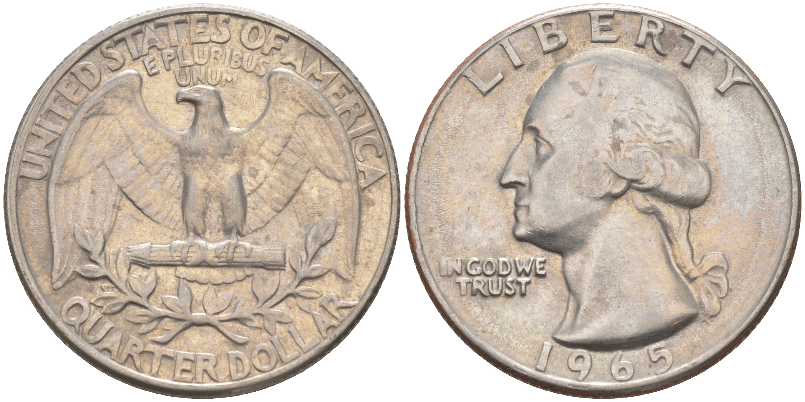 США 25 центов (квотер) 1965 Вашингтон KM 164a медь плакированная медно-никелем 08-636