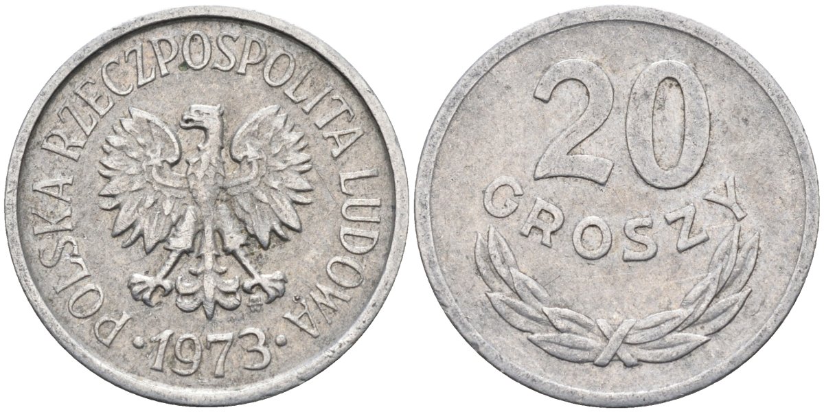 Польша 20 грошей 1973 MW, Народная Республика KM А47, Parchimowicz 208m алюминий 4580-652