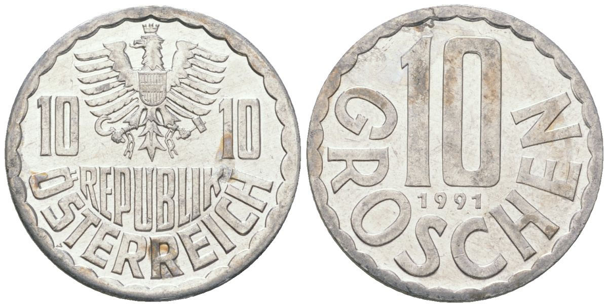 Австрия 10 грошей 1991 KM 2878 алюминий 4594-249