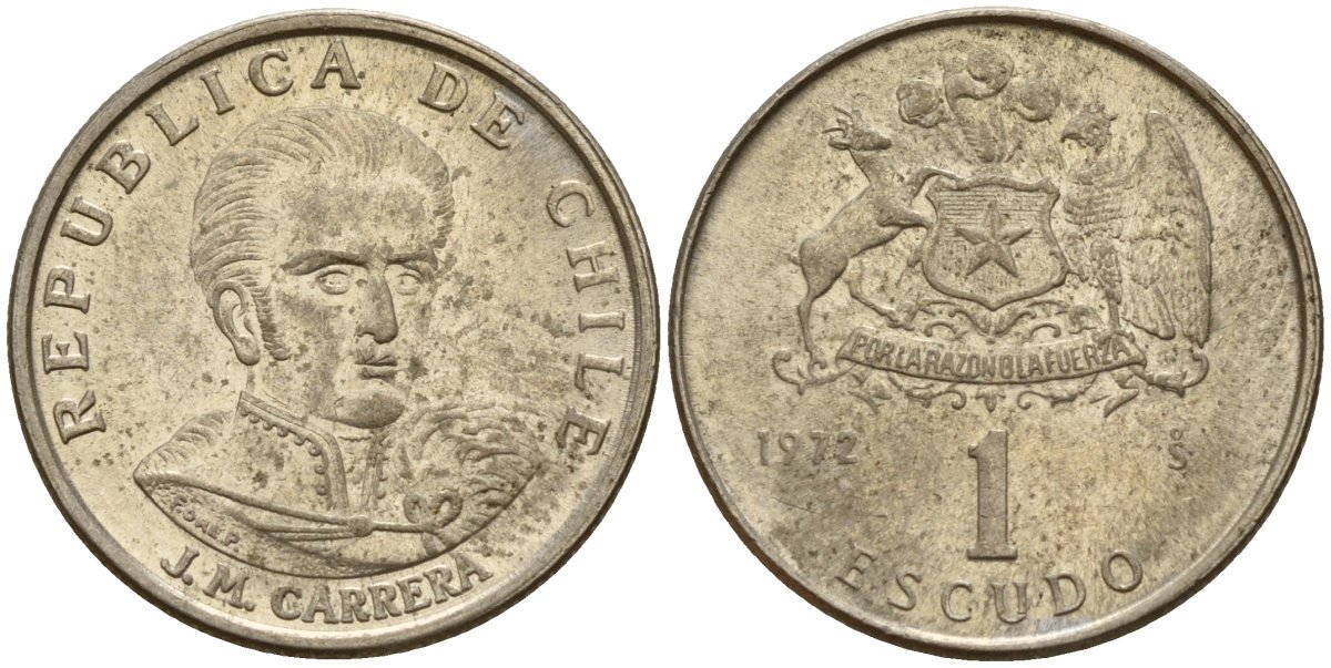 Чили 1 эскудо 1972 Хосе Мигель Каррера KM 197 медно-никель 4158-737