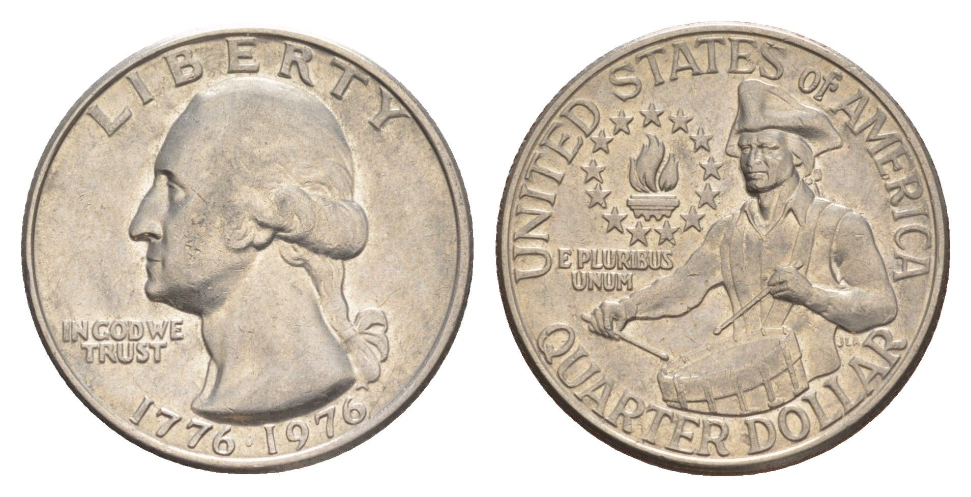 США 25 центов (квотер, 1/4 доллара) 1976 200 лет независимости (1776-1976), Вашингтон, барабанщик KM 204 медь плакированная медно-никелем 4638-416