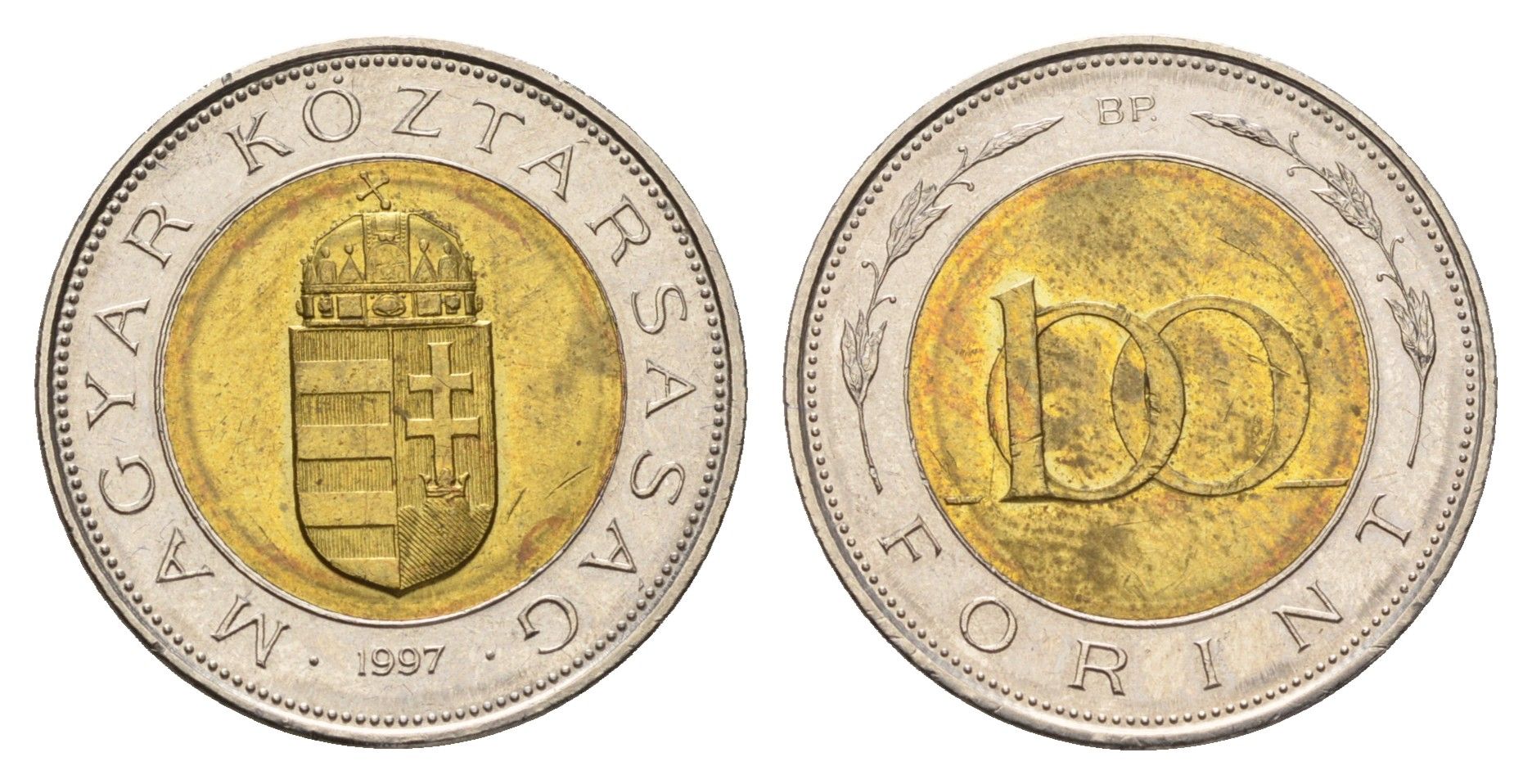 Венгрия 100 форинтов 1997 KM 721 биметалл UNC 92-312