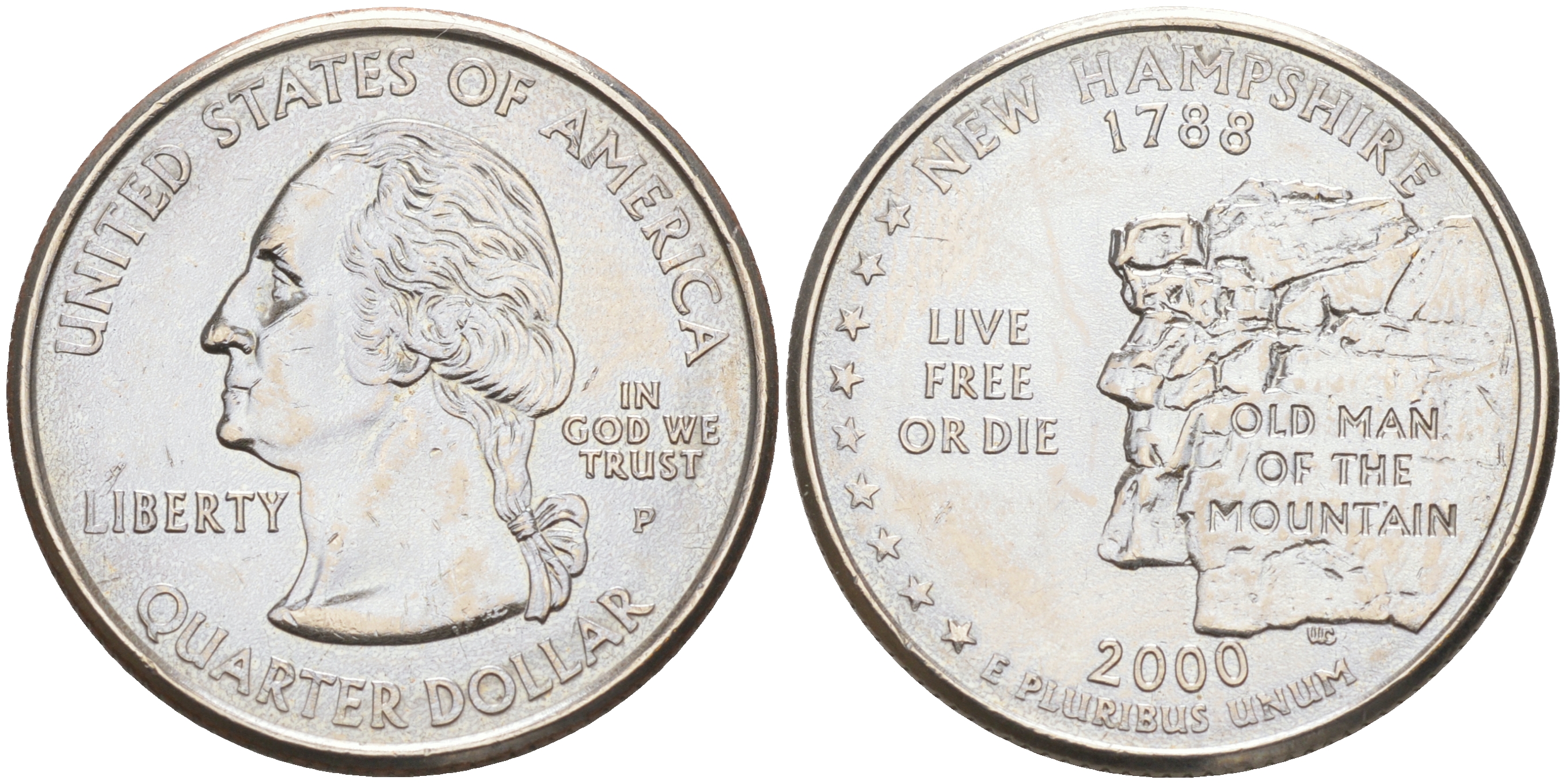 США 25 центов = квотер 2000 Р, серия штаты США, Нью-Гэмпшир KM 308 медь плакированная медно-никелем 190-356