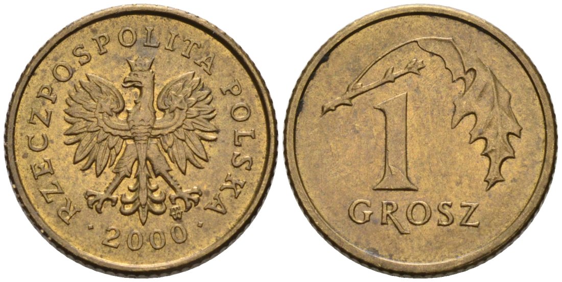 Польша 1 грош 2000 MW KM 276, Parchimowicz 701i латунь 4567-647