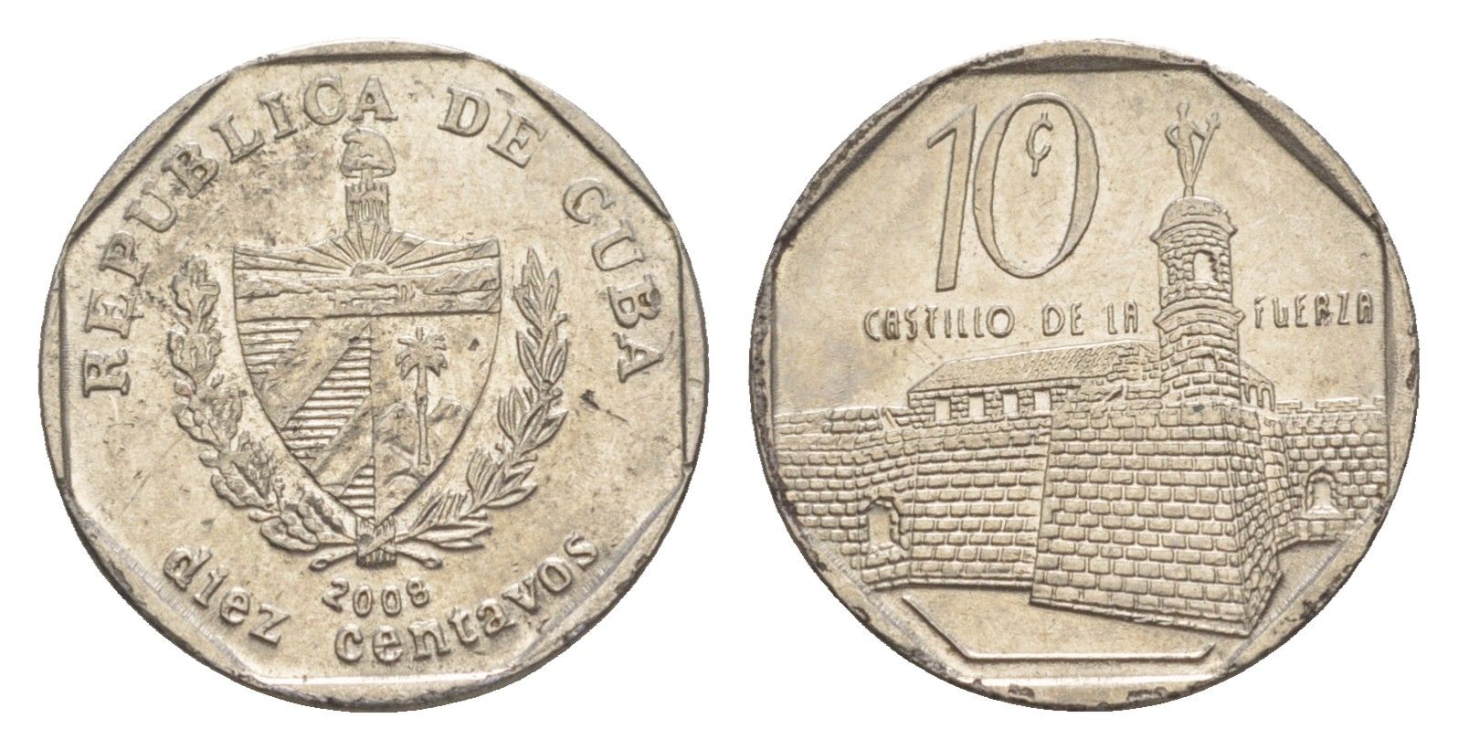 Куба 10 сентаво 2008 форт в Гаване Ла-Фуэрса KM 576.2, JMA MC20, Schoen 714 сталь плакированная никелем 4644-749