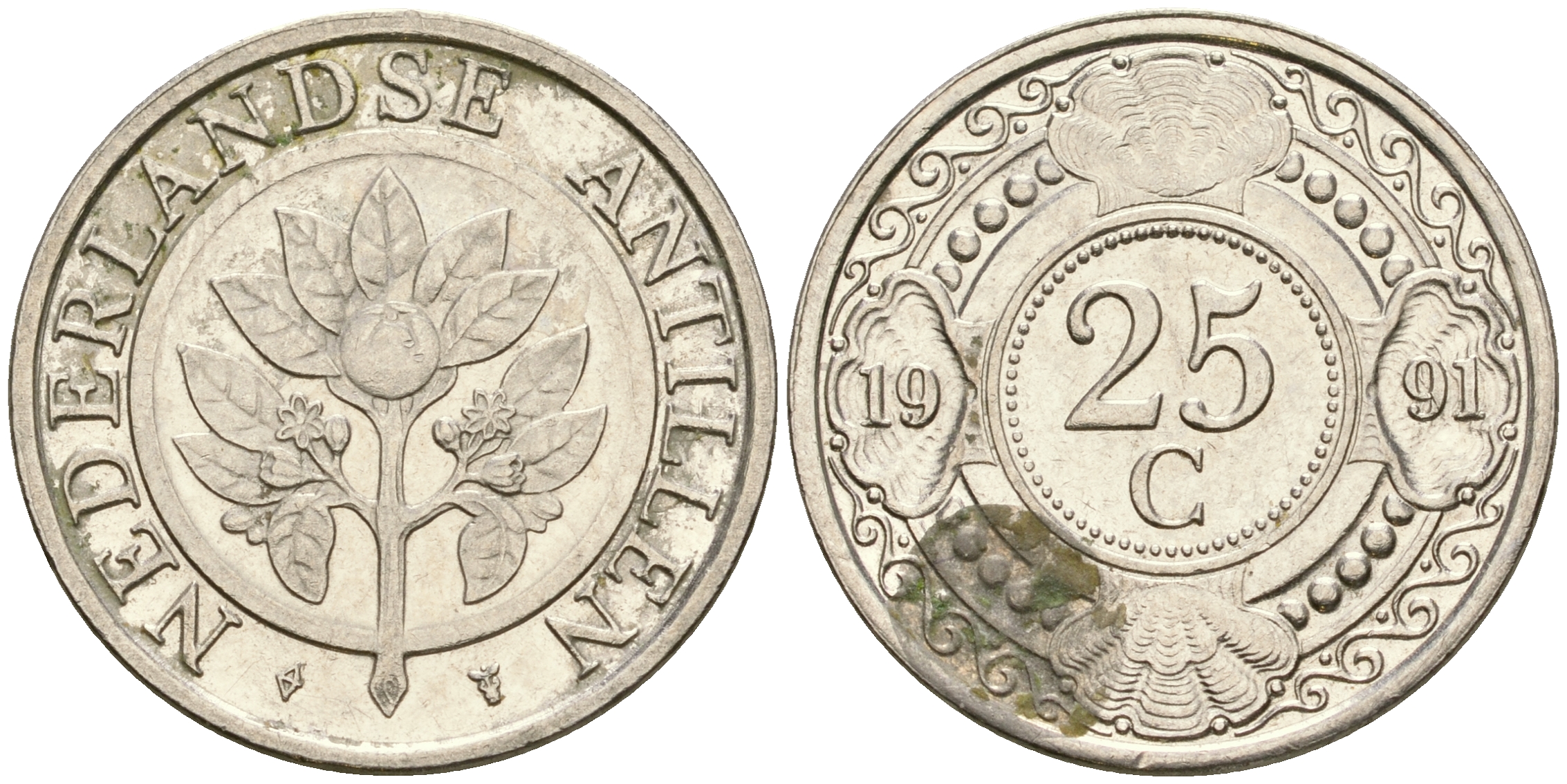 Нидерландские Антилы 25 центов 1991 Беатрикс (1980-2013) KM 35 сталь плакированная никелем 4364-1822