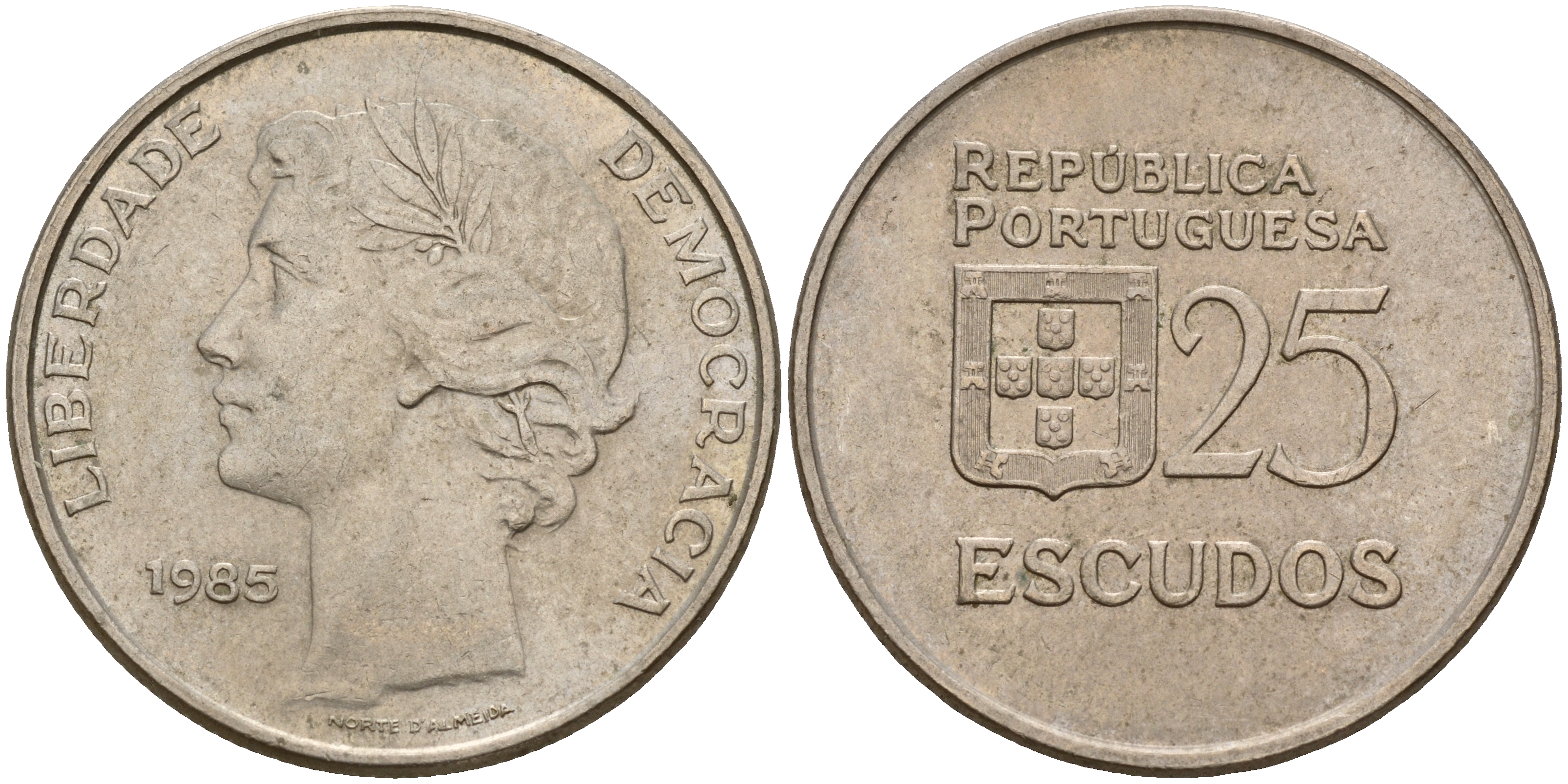 Португалия 25 эскудо 1985  KM 607a медно-никель    4601-1056