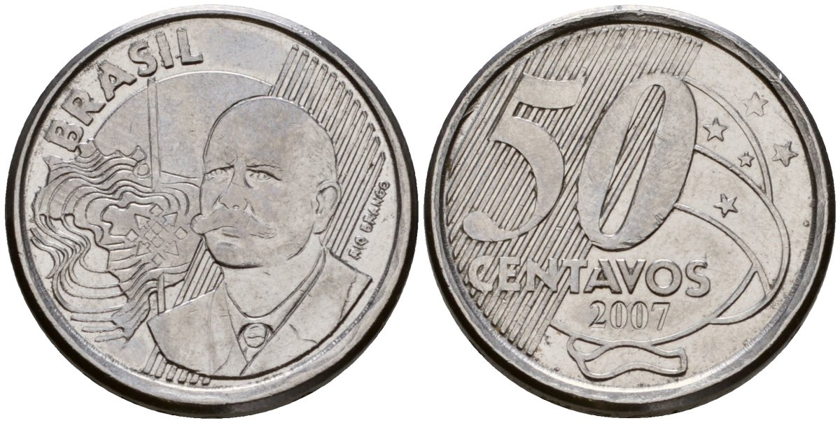 Бразилия 50 сентаво 2007 KM 651a нержавеющая сталь 216-1142