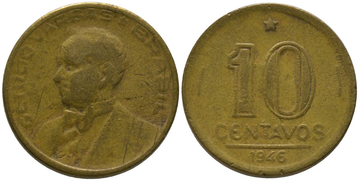 Бразилия 10 сентаво 1946 KM 555a.2 алюминиевая бронза 4567-822
