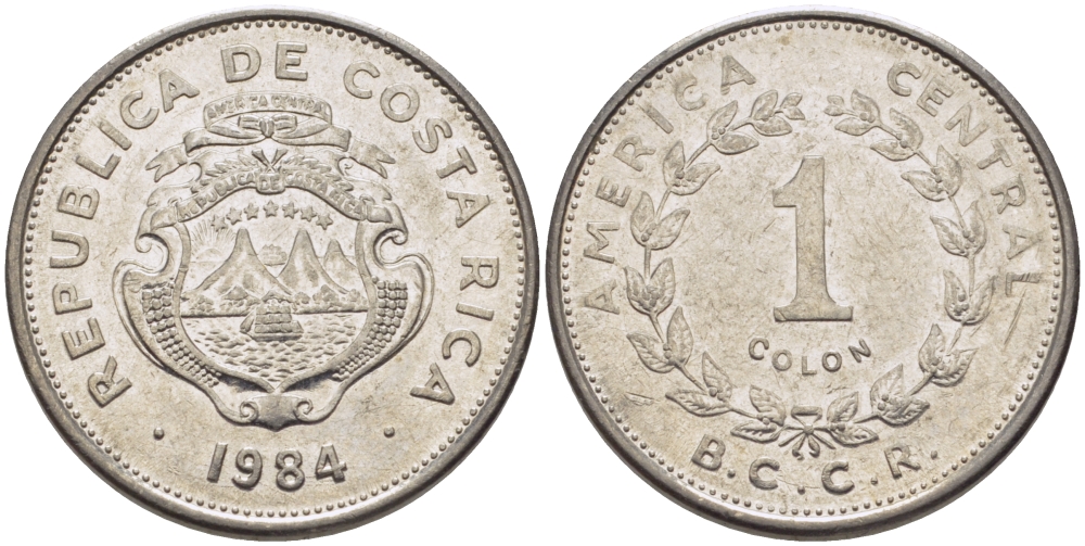 КОСТА-РИКА 1 КОЛОН 1984 В.С.С.R. KM 210.1 нержавеющая сталь 31-556