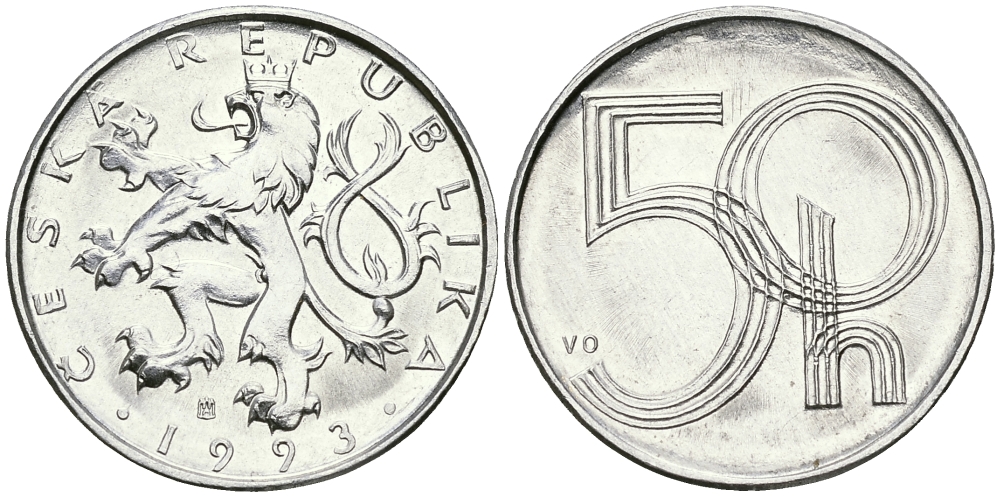 ЧЕХИЯ 50 ГЕЛЛЕРОВ 1993 KM 3.1 алюминий UNC 540-254