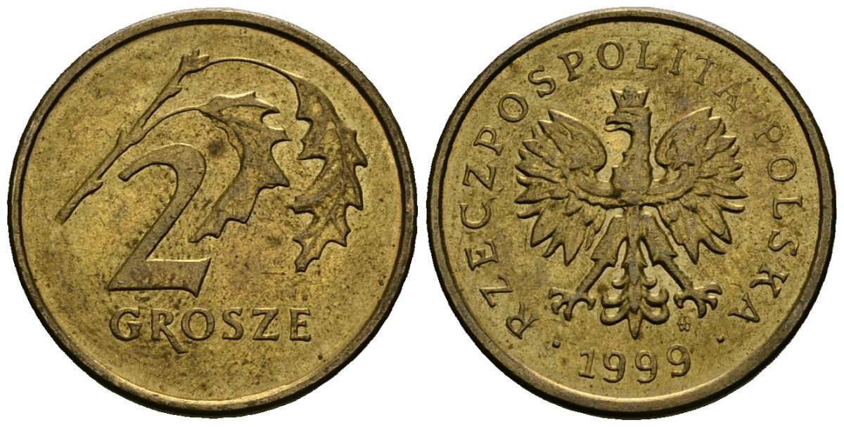 Польша 2 гроша 1999 MW KM 277, Parchimowicz 702f латунь 4136-765