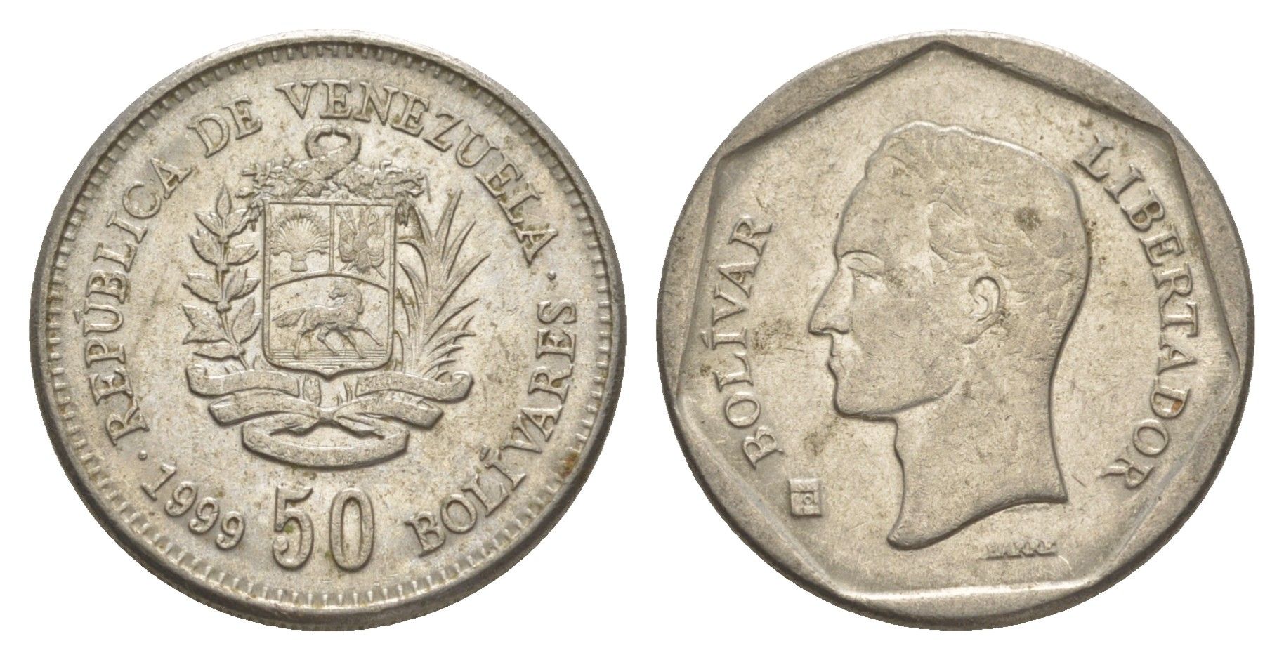 Венесуэла 50 боливаров 1999 Симон Боливар Y 77.2 сталь плакированная никелем 4592-932