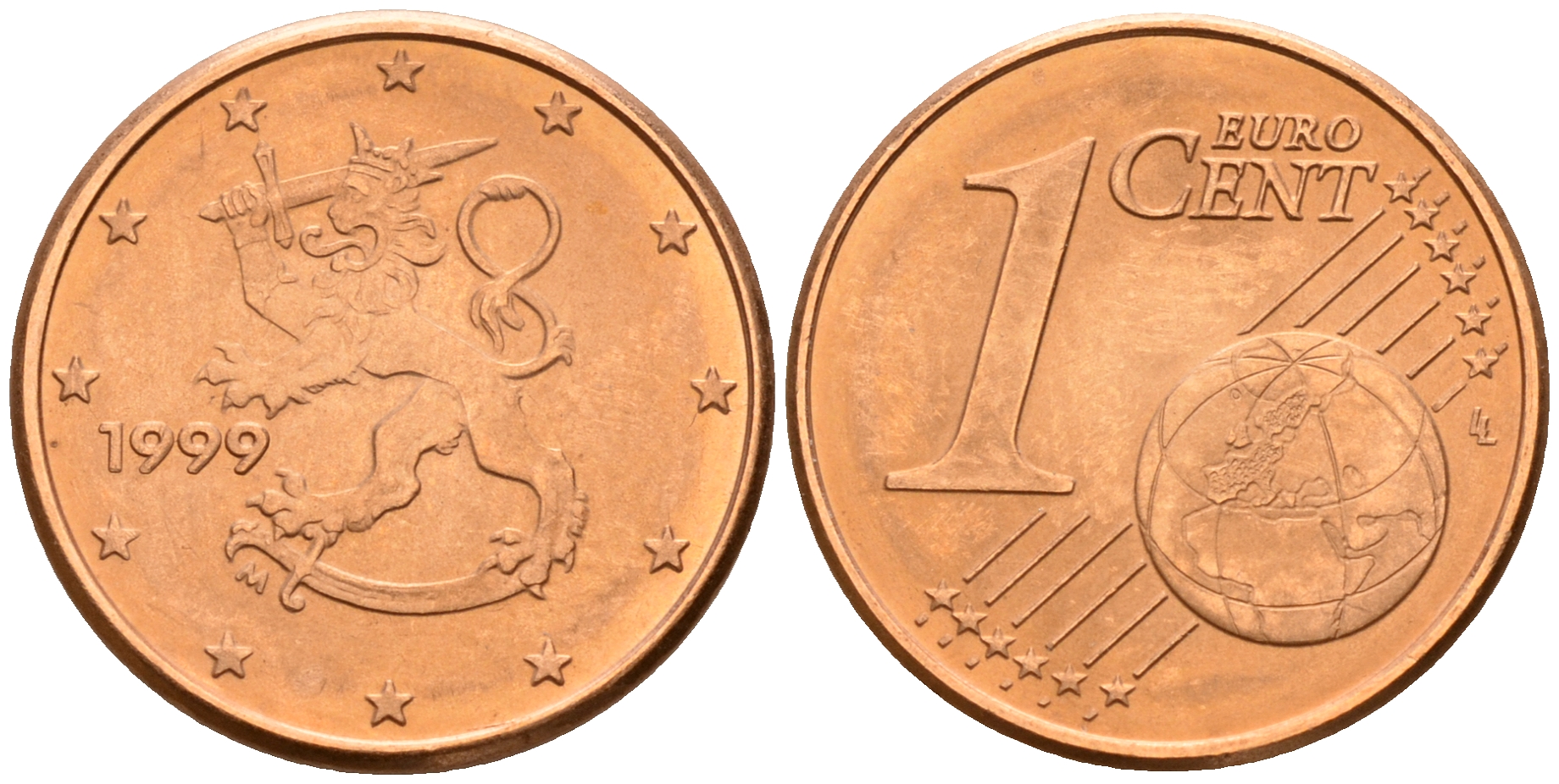 Финляндия 1 евроцент 1999  KM 98 сталь плакированная медью  UNC  4189-145