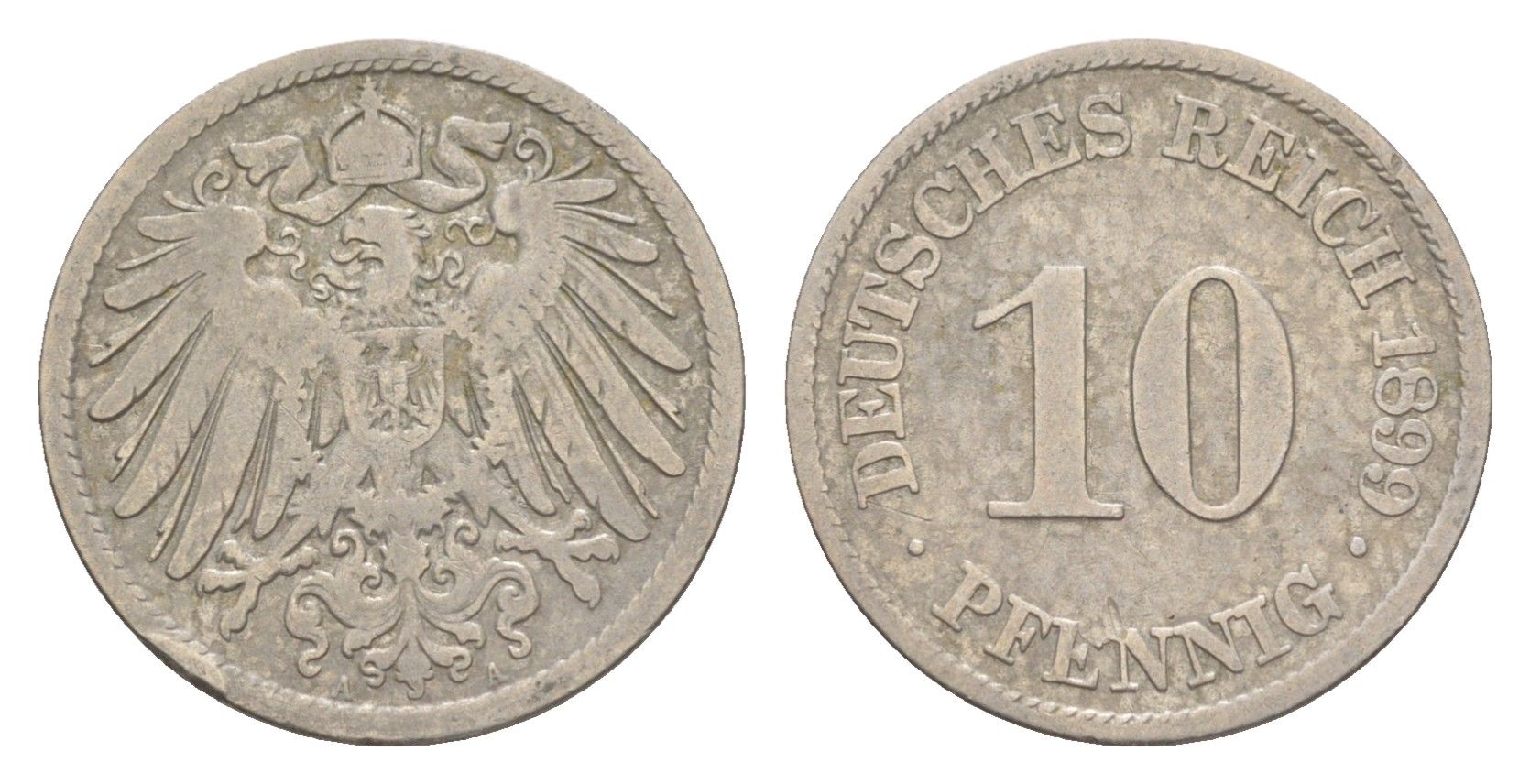 Германия 10 пфеннигов 1899 A, Вильгельм II (1888-1918) KM 12, J. 13 медно-никель 4640-241