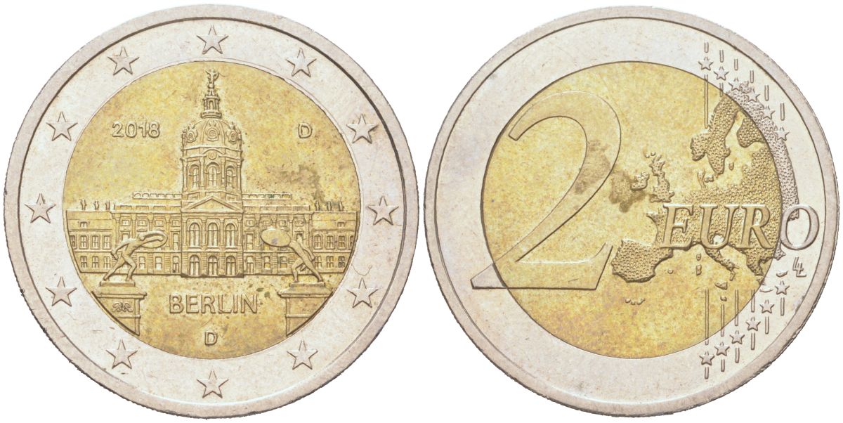 Германия 2 евро 2018 D, Федеральные земли Германии - Берлин KM 367 биметалл 4128-134