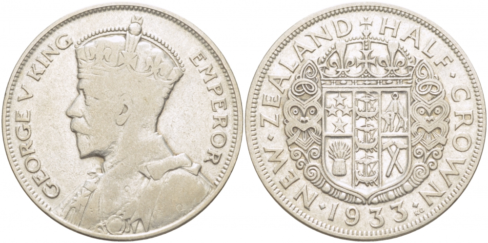 Новая Зеландия 1/2 кроны 1933 Георг V (1910-1936) KM 5 серебро 1515-1644