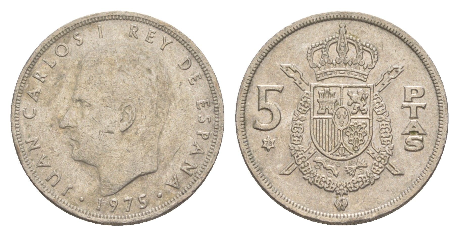 Испания 5 песет 1975 (78) M, Хуан Карлос I (1975-2014) KM 807 медно-никель 4619-1234