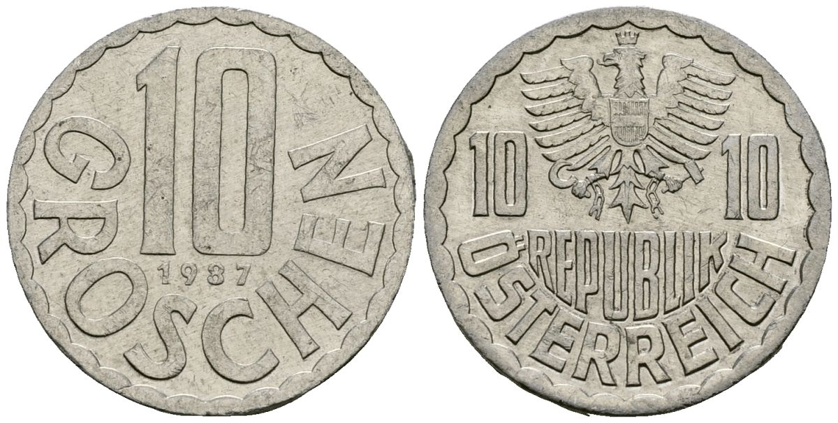 Австрия 10 грошей 1987 KM 2878 алюминий 4138-427