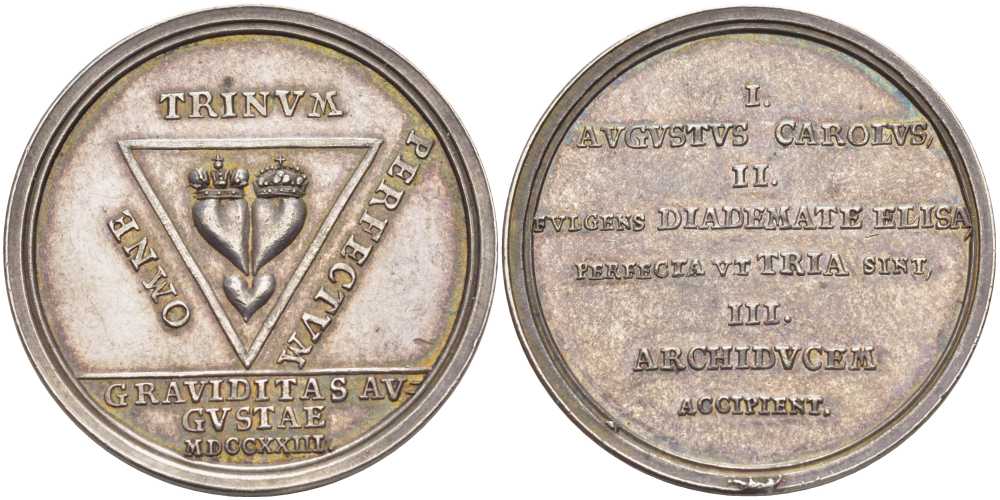 Брауншвейг-Вольфенбюттель медаль 1723 Август Вильгельм 1714-1737 в честь племянницы, Кристины Елизаветы, жены Карла VI Австрийского 32,23 мм, 11,63 гр, редкая, extremely fine Brockmann 413 серебро 00-814-06