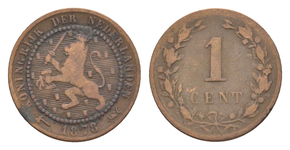 Нидерланды 1 цент 1878 Виллем III (1849-1890) KM 107 бронза 58-1131