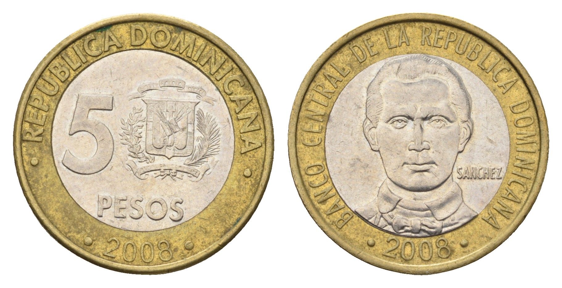 Доминикана (Доминиканская Республика) 5 песо 2008 KM 89 биметалл 4695-1232