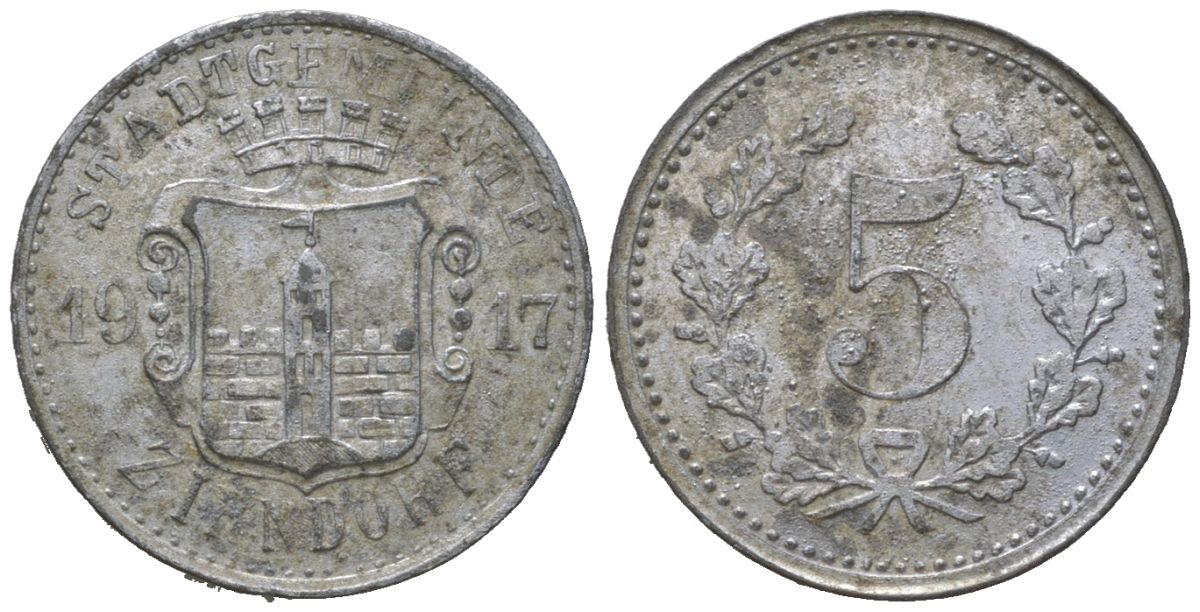 Цирндорф (Бавария) 5 пфеннигов 1917 Funck 626.1, Men18 35138.1 цинк 4588-1223
