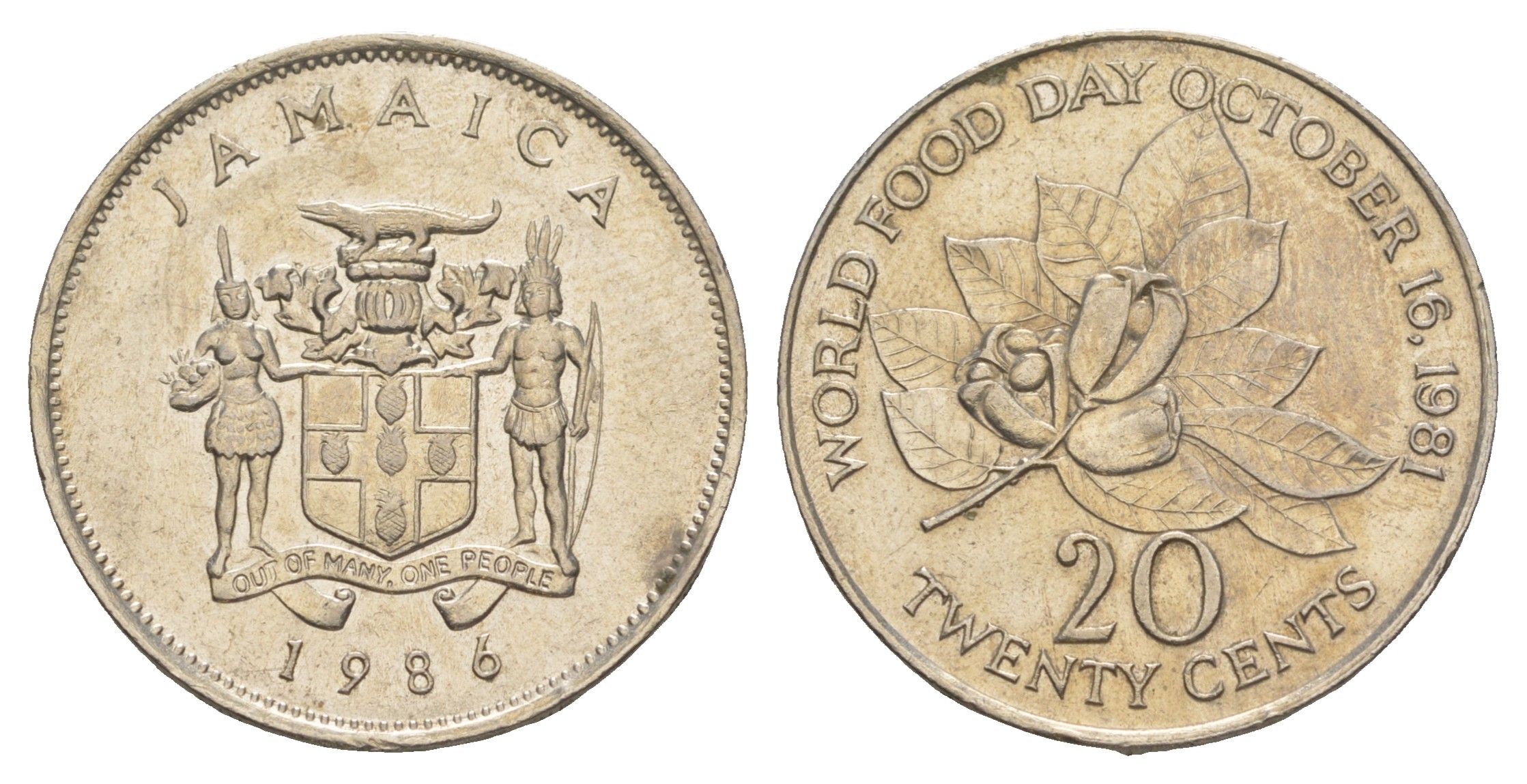 Ямайка 20 центов 1986 ФАО - WORLD FOOD DAY OCTOBER 16.1981 KM 120 медно-никель 4652-614