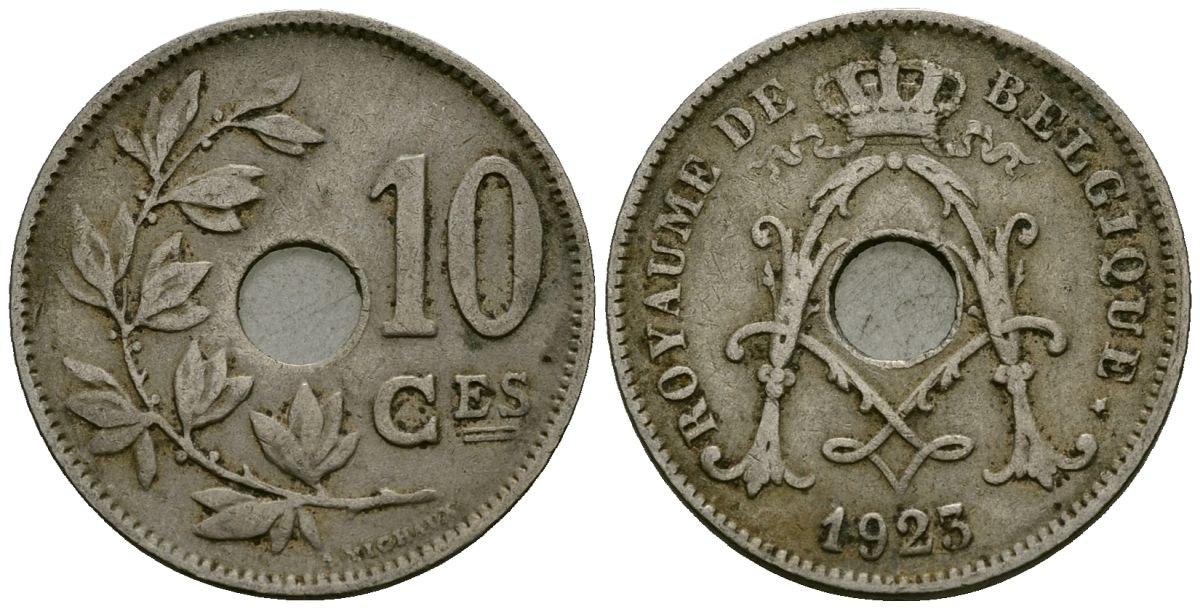 Бельгия 10 сантимов 1923 Belgique KM 85 медно-никель 4172-932