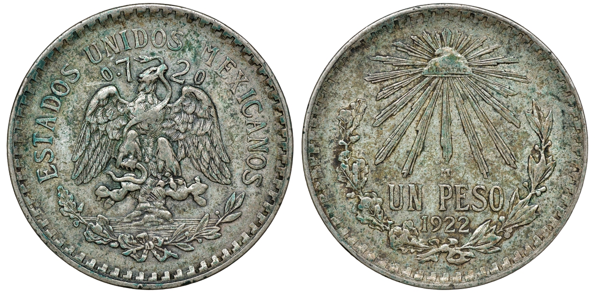 Мексика 1 песо 1922 KM 455 серебро 4179-312