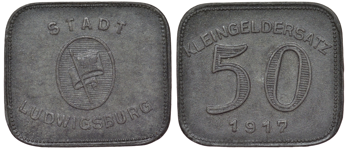 Людвигсбург 50 пфеннигов 1917  Funck 307.1, Men05 15520.1, Men18 19577.1 цинк 4121-321