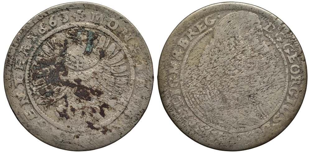 Силезия-Легница-Бжег 15 крейцеров 1663 Георг III (1639-1664) серебро 413-1322