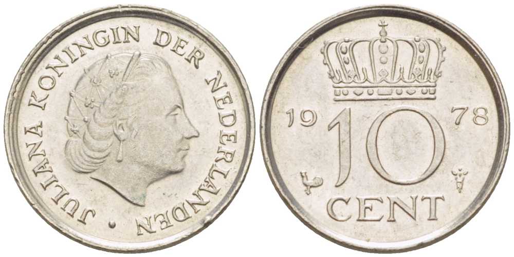Нидерланды 10 центов 1978 Юлиана (1948-1980) КМ 182 никель 211-1236