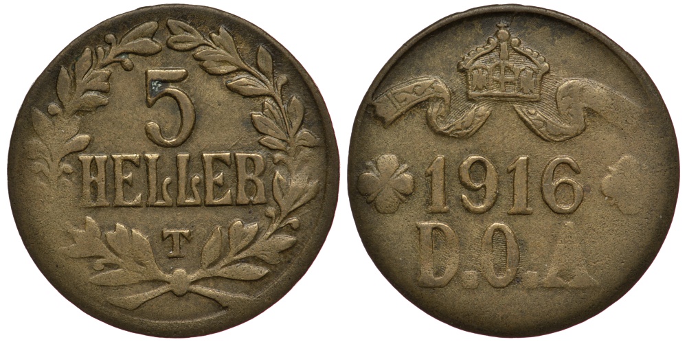 Немецкая Восточная Африка (Танзания) 5 геллеров 1916 T - OST-AFRICA Jaeger 723, KM 14.2 латунь 5010-431
