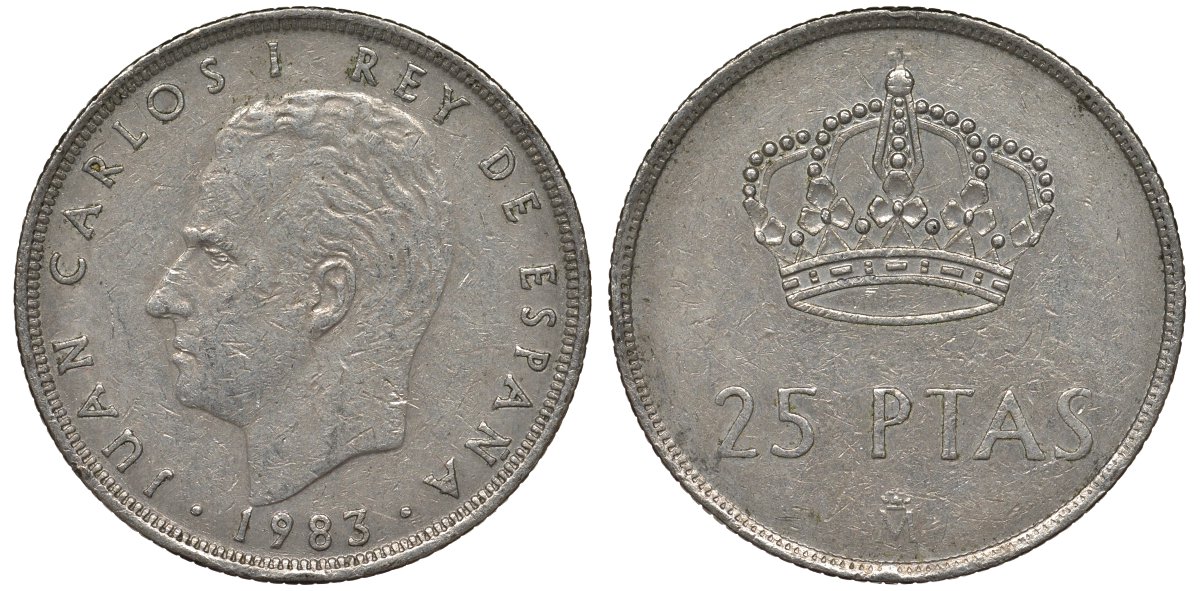Испания 25 песет 1983 Хуан Карлос I (1975-2014) KM 824 медно-никель 4123-1241