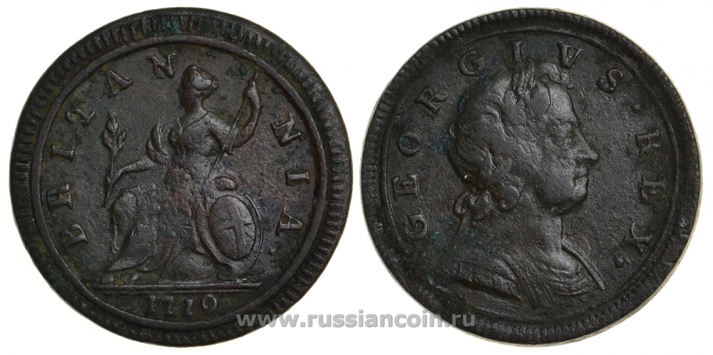 Великобритания 1/2 пенни 1719 Георг I (1714-1727) KM 557, Spink 3660 медь 413-6411