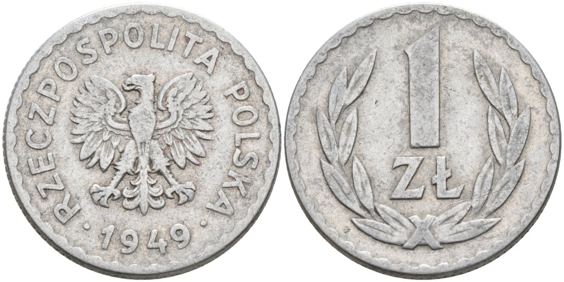 Польша 1 злотый 1949 KM 45a алюминий 117-744