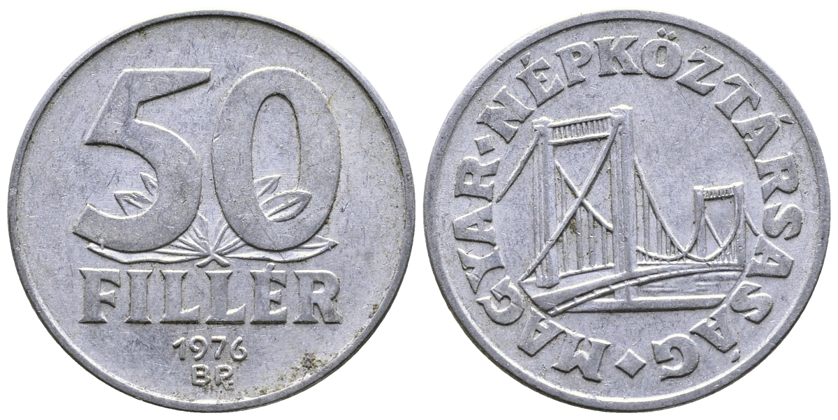 Венгрия 50 филлеров 1976 BP мост Елизаветы в Будапеште KM 574 алюминий 57-447