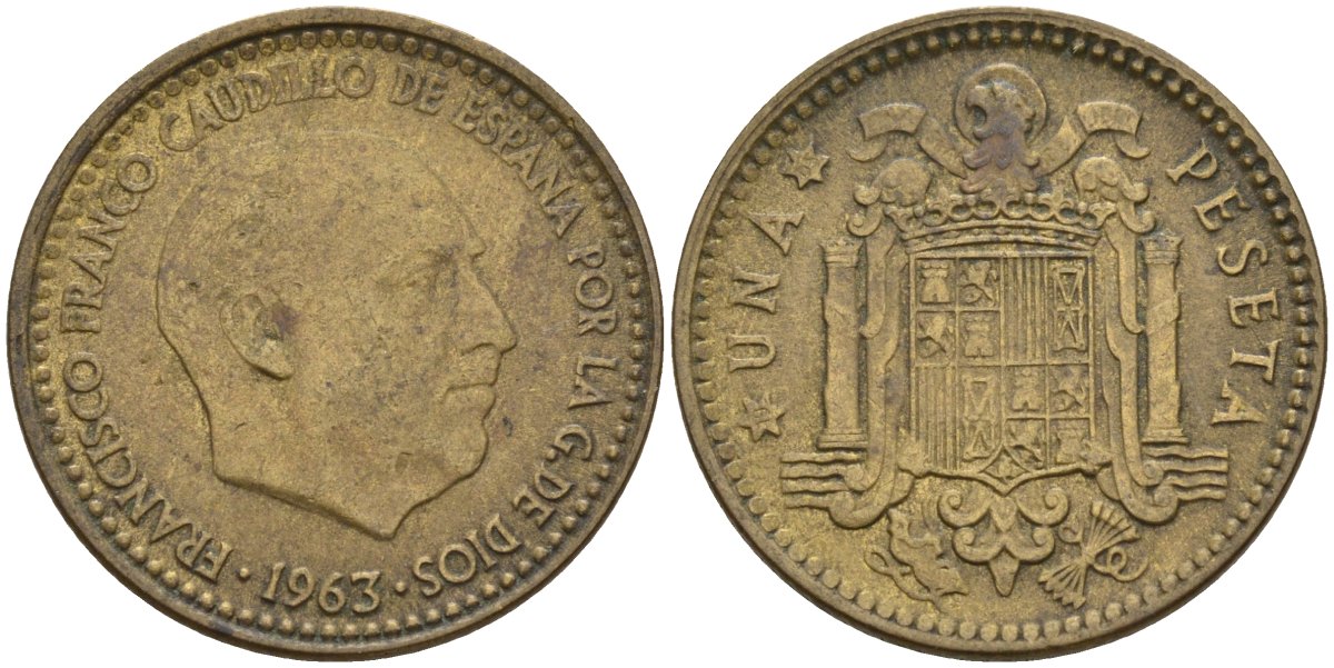Испания 1 песета 1963 (65) Франсиско Франко (1939-1975) KM 775 алюминиевая бронза 4155-337