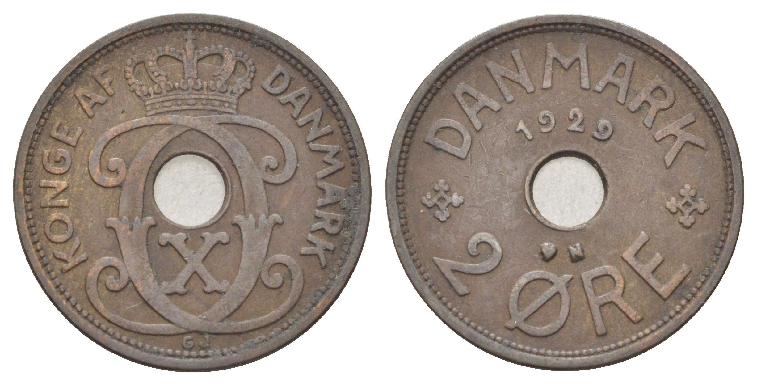 Дания 2 эре 1929 N, Кристиан X (1912-1947) KM 827 бронза 4701-736