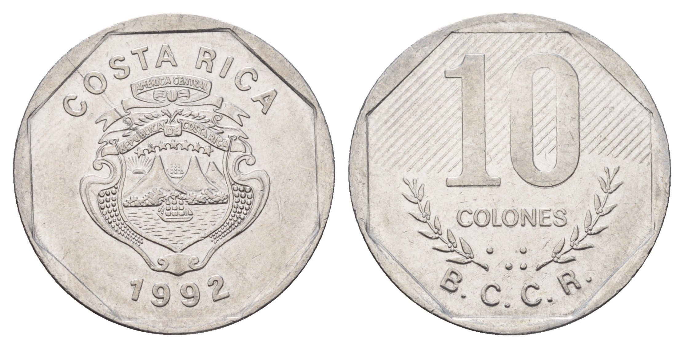 Коста-Рика 10 колонов 1992 KM 215.1 нержавеющая сталь 183-956