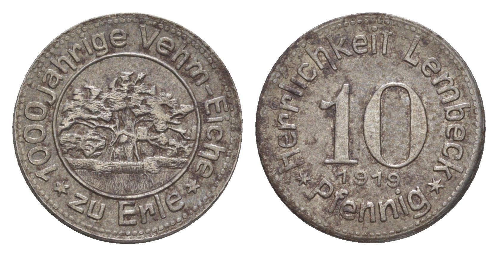 Лембек 10 пфеннигов 1919 Funck 286.2, Men18 18717.2 железо 4636-864