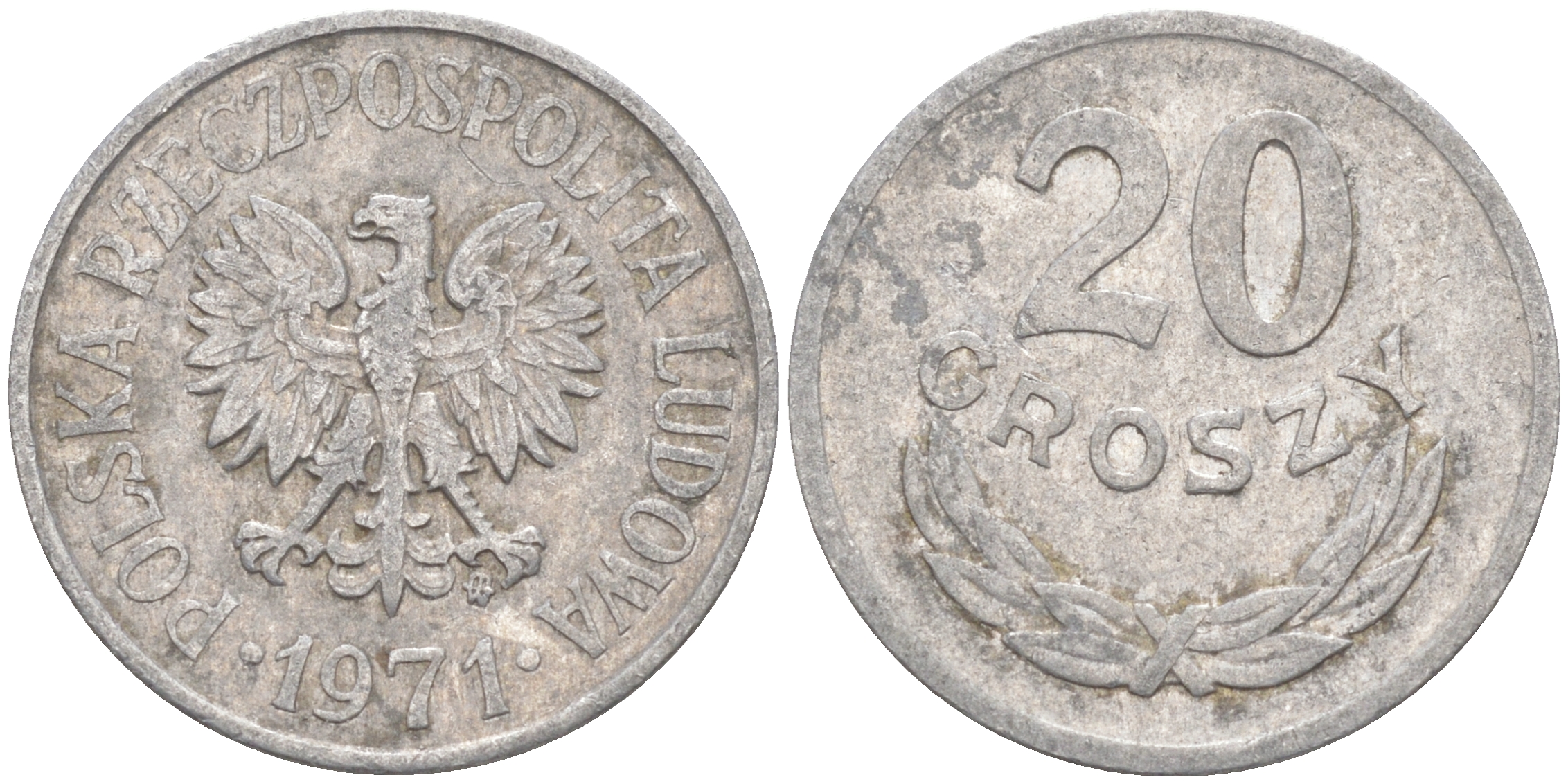 ПОЛЬША 20 ГРОШЕЙ 1971 MW KM А47 алюминий 106-443