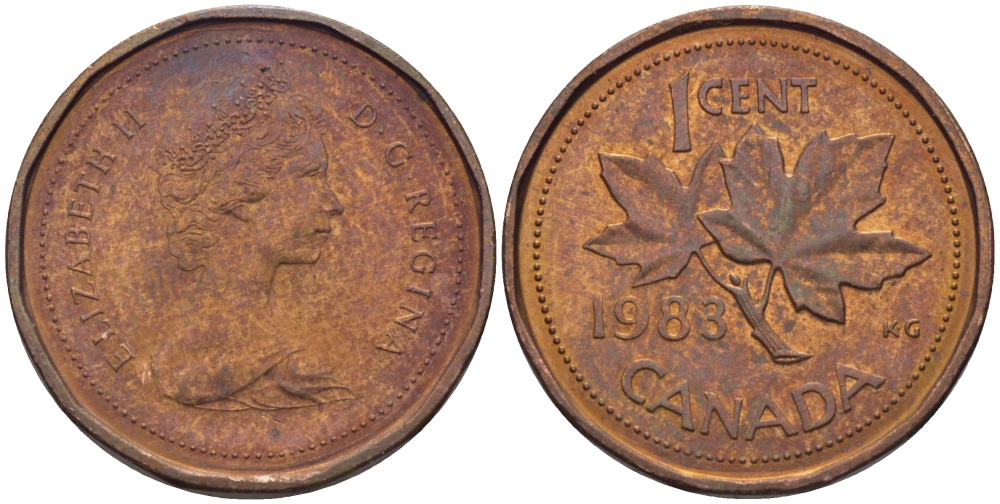 КАНАДА 1 ЦЕНТ 1983 ЕЛИЗАВЕТА II, КЛЕНОВЫЙ ЛИСТ KM 132 бронза 96-1269