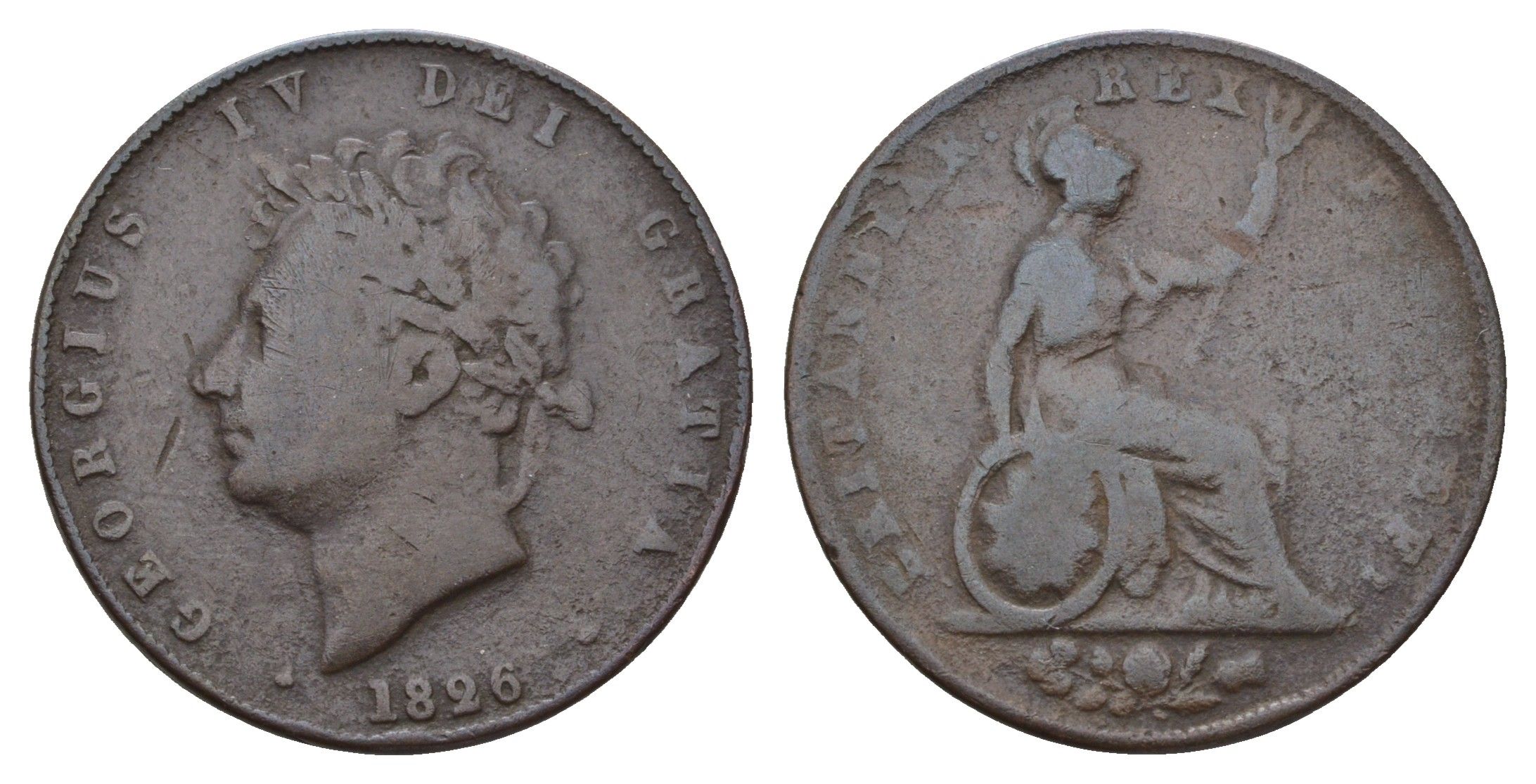 Великобритания 1/2 пенни 1826 Георг IV (1820-1830) KM 692, Spink 3824 медь 28-536