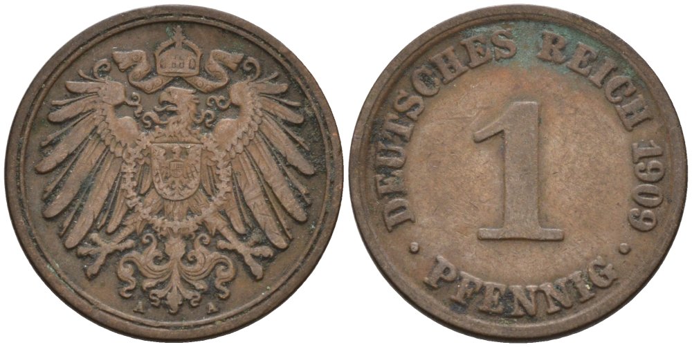 Германия 1 пфенниг 1909 A KM 10, J. 10 медь 4576-114