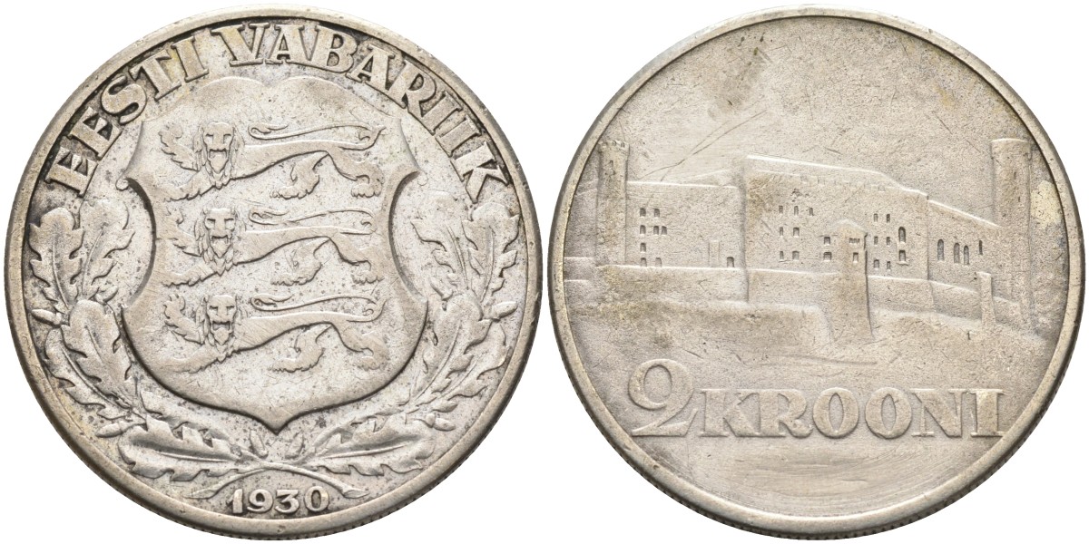 Эстония 2 кроны 1930 замок Тоомпеа в Таллине KM 20 серебро 4587-1046
