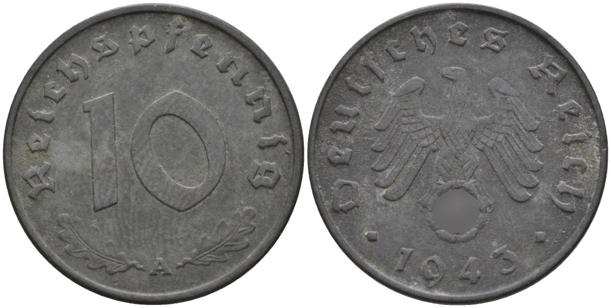Германия 10 рейхспфеннигов 1943 A KM 101, J.371 цинк 4151-233